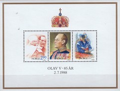König Olaf V.1988 Norwegen Block 9 ** 4€ Porträt Im ZD-Streifen Hojita Exhibition M/s Bloc Royals Ss Sheet Bf Norge - Blokken & Velletjes