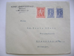 Greece Cover 1925 Konst. Ghertzos & Co. Athen - Postmark Aohnai Kentpikon - 2 Drachmai, Band Of Two 25 Lepta - Germany - Lettres & Documents