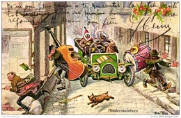 Automobil, Autofahrer überfahren Strassenmusiker, Sign. Arthur Thiele, 1910 - Thiele, Arthur
