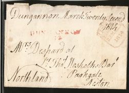 J) 1814 IRELAND, RED CANCELLATION CIRCULATED COVER FROM DUNGANNON TO NORTHLAND - Préphilatélie