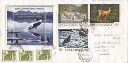 WHALE, WOLF, DEER, BIRD, HOTEL, ATHLETICS, PLANE, STOAT, STAMPS ON COVER, 1997, ROMANIA - Lettres & Documents