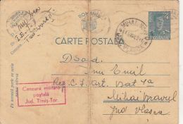 KING MICHAEL, POSTAL MILITARY CENSORSHIP- TIMIS COUNTY, PC STATIONERY, ENTIER POSTAL, 1941, ROMANIA - Covers & Documents