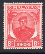 Malaya Johore 1949-55 Sultan Sir Ibrahim 8c Scarlet Definitive, Hinged Mint, SG138 - Johore