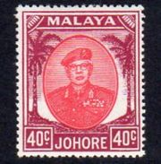 Malaya Johore 1949-55 Sultan Sir Ibrahim 40c Red & Purple Definitive, Hinged Mint, SG 143 - Johore