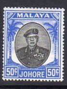Malaya Johore 1949-55 Sultan Sir Ibrahim 50c Black & Blue Definitive, Hinged Mint, SG 144 - Johore