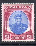 Malaya Johore 1949-55 Sultan Sir Ibrahim $1 Blue & Purple Definitive, Hinged Mint, SG 145 - Johore
