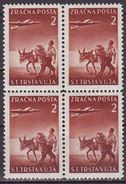 Italy Yugoslavia Trieste Zone B, Airmail, 1949 Mi 6, Sassone 4  MNH** VF  Block Of 4  12-1/2 - 11-1/2 DONKEY - Airmail