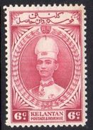 Malaya Kelantan 1937-40 Sultan Ismail 6c Lake Definitive, Hinged Mint, SG 44 - Kelantan