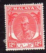 Malaya Kelantan 1951-5 Sultan Ibrahim 12c Scarlet Definitive, Hinged Mint, SG 70 - Kelantan