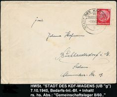 STADT DES KDF.-WAGENS/ BEI/ FALLERSLEBEN/ G 1940 (7.10.) HWSt + Rs. Hs. Absender: "Stadt Des K.d.F.-Wagens, Gemeinschaft - Sonstige & Ohne Zuordnung