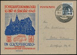 (20a) WOLFSBURG/ ..POSTWERTZEICHENSCHAU 1948 (18.1.) SSt = VW "Käfer" , Motivähnl. Sonder-Kt.: Schloß Wolfsburg, VW-Käfe - Sonstige & Ohne Zuordnung