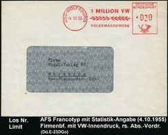 (20a) WOLFSBURG/ 1 MILLION VW/ VOLKSWAGENWERK 1955 (4.10.) Seltener AFS (Lorbeer) Auf VW-Reklame-Bf. (VW-Monogr.) Klar G - Other & Unclassified