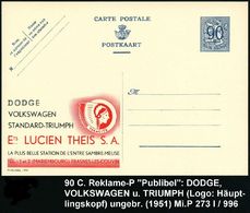 BELGIEN 1951 90 C. Reklame-P. Löwe, Blau: DODGE, VOLKSWAGEN, STANDARD-TRIUMPH.. Ets. LUCIEN THEIS (Firmen-Logo Indianer- - Sonstige & Ohne Zuordnung