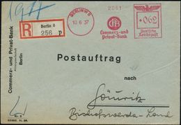 BERLIN W8/ CPB/ Commerz-u./ Privat-Bank 1937 (10.6.) AFS 062 Pf. (altes Monogramm-Logo) + RZ: Berlin 8/p, Fern-Postauftr - Other & Unclassified