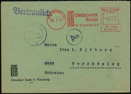 HAMBURG/ DB/ DRESDNER/ BANK 1944 (20.1.) AFS 025 Pf. + Schw.-viol. Durchlauf-Zensur-1K: A B = Berlin (Rie. B-67) + 1L: V - Other & Unclassified