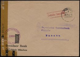 MÜNCHEN/ 1/ N 1945 (28.11.) Aptierter 1K-HWSt ("Hauptstadt Der Bewegung" Entfernt!) + Roter Ra.: Gebühr Bezahlt + US-Zen - Other & Unclassified