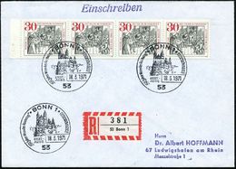 B.R.D. 1971 (18.3.) 30 Pf. "Wormser Reichstag", Reine MeF: 4er-Streifen + ET-SSt (53 Bonn = Dom Zu Worms) + RZ: 53 Bonn  - Other & Unclassified