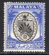 Malaya Negri Sembilan 1949-55 Coat Of Arms 50c Black & Blue Definitive, Hinged Mint, SG 59 - Negri Sembilan