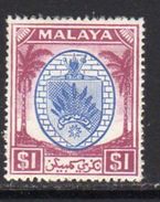 Malaya Negri Sembilan 1949-55 Coat Of Arms $1 Blue & Purple Definitive, Hinged Mint, SG 60 - Negri Sembilan