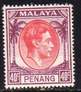 Malaya Penang 1949-52 GVI 40c Red & Purple Definitive, Hinged Mint, SG 18 - Penang