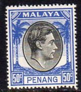 Malaya Penang 1949-52 GVI 50c Black & Blue Definitive, Hinged Mint, SG 19 - Penang