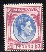 Malaya Penang 1949-52 GVI $1 Blue & Purple Definitive, Hinged Mint, SG 20 - Penang