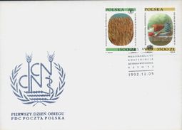 POLAND FDC 1992 INTERNATIONAL NUTRICION CONFERENCE ROME ITALY WHEAT GLASS BREAD VEGETABLES JUG ON TABLE - Agriculture