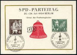 (1) BERLIN-CHARLOTTENBG.9/ SPD/ PARTEITAG/ BERLIN.. 1954 (21.7.) SSt = Funkturm 2x Rs. Auf Dreifarbiger Sonder-Kt.: SPD- - Other & Unclassified
