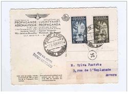 7.5.1938 Volo Tripoli - Bruxelles, Con Affrancatura Libia/Belgio Su Cartolina Di Propaganda Aeronautica - Marcophilia (AirAirplanes)