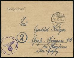 WEHRHEIM 1945 (24.2.) 1K-Gitter + Viol. 1K-HdN: Feldpost-Nr. L 53 895 = Eisenbahn-Flak-Abt. 418 + Rs. Hs. Abs., Feldpost - Other & Unclassified