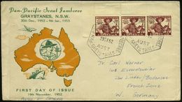 AUSTRALIEN 1952 (29.12.) 3 1/2 P. "Pan-Pacific Scout Jamboree", Reine MeF: Bogen-Eckrand-3er-Streifen + SSt.: GREYSTANES - Other & Unclassified