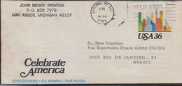 O) 1985 UNITED STATES - USA, URBAN SKYFINE -HELP STOP DOD BITES, CELEBRATE AMERICA, AEROGRAMM , FORM LANSING, TO BRAZIL - Sonstige & Ohne Zuordnung