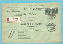 224 Op Brief "Admin. Postes /Telegraphes" Aangetekend VALEURS A RECOUVRER / POSTAUFTRAG Stempel WALFERDANGE - Briefe U. Dokumente