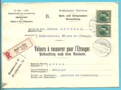 224 Op Brief "Admin. Postes /Telegraphes" Aangetekend VALEURS A RECOUVRER / POSTAUFTRAG Stempel ESCH-SUR-ALZETTE - Cartas & Documentos