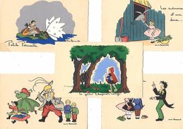 5 Cartes CONTES Et LEGENDES - AM.BOSSAERT -Gl DOURAKINE, PETITE POUCETTE, LE BOSSU,CHAPERON ROUGE,MEMOIRES D'UN ANE 1954 - Fairy Tales, Popular Stories & Legends