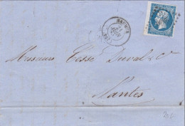 1859 - EMPIRE - BORD DE FEUILLE Sur LETTRE De SAUMUR (MAINE ET LOIRE) Pour NANTES - 1853-1860 Napoleon III