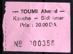 Algeria Ticket Bus Transport Urbain - Annaba Trajet Kouche / Sidi Ammar Billete De Autobús Biglietto Dell'autobus - Monde