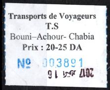 Algeria Ticket Bus Transport Urbain - Annaba Trajet Kouche Bouni / Chabia Billete De Autobús Biglietto Dell'autobus - Mundo