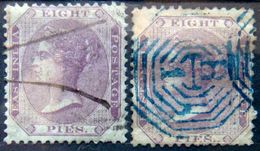 BRITISH INDIA 1865 8p Queen Victoria BOTH SHADES Used WATERMARK : ELEPHANT'S HEAD - 1858-79 Compañia Británica Y Gobierno De La Reina