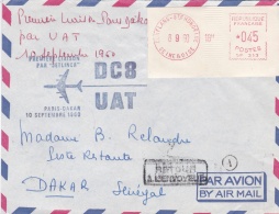 Affranchissement Mécanique Sur 1ère Liaison Paris Dakar Par DC 8 Le 10 Septembre 1960 - 1960-.... Covers & Documents
