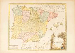 Bibliografía. 1750 CARTE DES ROYAUMES D'ESPAGNE ET DE PORTUGAL, Dans Les Quelles Sont Tracées Les Routes Des Postes. Gil - Otros & Sin Clasificación