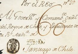 Prefilatelia. Colonial. Sobre (1785ca) Frontal De MADRID A SANTIAGO (CHILE). Marca CORREO REAL (P.E.44) Y Lineal ESPAÑA, - ...-1850 Prefilatelia