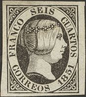 1º Y 2º Centenario. (*) 6 1851 6 Cuartos Negro. Enormes Márgenes. MAGNIFICO. Cert. CEM. 2018 375 - Autres & Non Classés