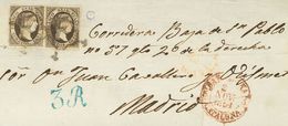 1º Y 2º Centenario. Sobre 6(2) 1851 6 Cuartos Negro, Pareja. Frontal De BARCELONA A MADRID. Tasada Con "3R" (reales), En - Autres & Non Classés