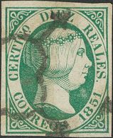 1º Y 2º Centenario. º 11 1851 10 Reales Verde. Grandes Márgenes Y Color Intenso. MAGNIFICO. Cert. CEM. 2018 740 - Andere & Zonder Classificatie