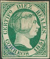 1º Y 2º Centenario. * 11 1851 10 Reales Verde. Color Intenso. MAGNIFICO. Cert. CEM. 2018 4025 - Autres & Non Classés