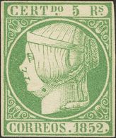 1º Y 2º Centenario. (*) 15 1852 5 Reales Verde (invisible Puntito Claro). Color Muy Intenso. MAGNIFICO. Cert. CEM. 2018  - Other & Unclassified