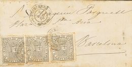 1º Y 2º Centenario. Sobre 141(3) 1874 5 Cts Negro, Tres Sellos. PUIGCERDA A BARCELONA. Matasello PUIGCERDA / GERONA. MAG - Other & Unclassified