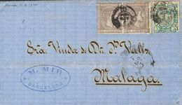 1º Y 2º Centenario. Sobre 163(2), 154 1875 5 Cts Lila, Dos Sellos Y 5 Cts Verde. BARCELONA A MALAGA. MAGNIFICA Y RARO FR - Sonstige & Ohne Zuordnung