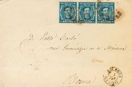 1º Y 2º Centenario. Sobre 175(3) 1878 10 Cts Azul, Tira De Tres. SOLSONA A ROMA (ITALIA). En El Frente Fechador SOLSONA  - Other & Unclassified